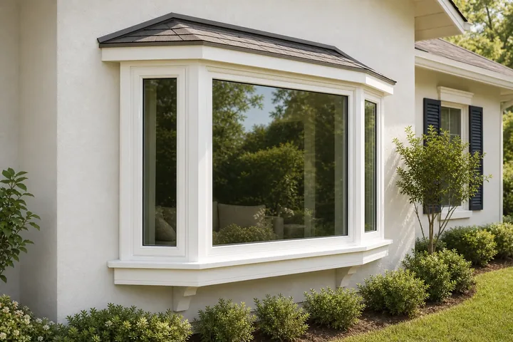 Bay window projecting from a home exterior