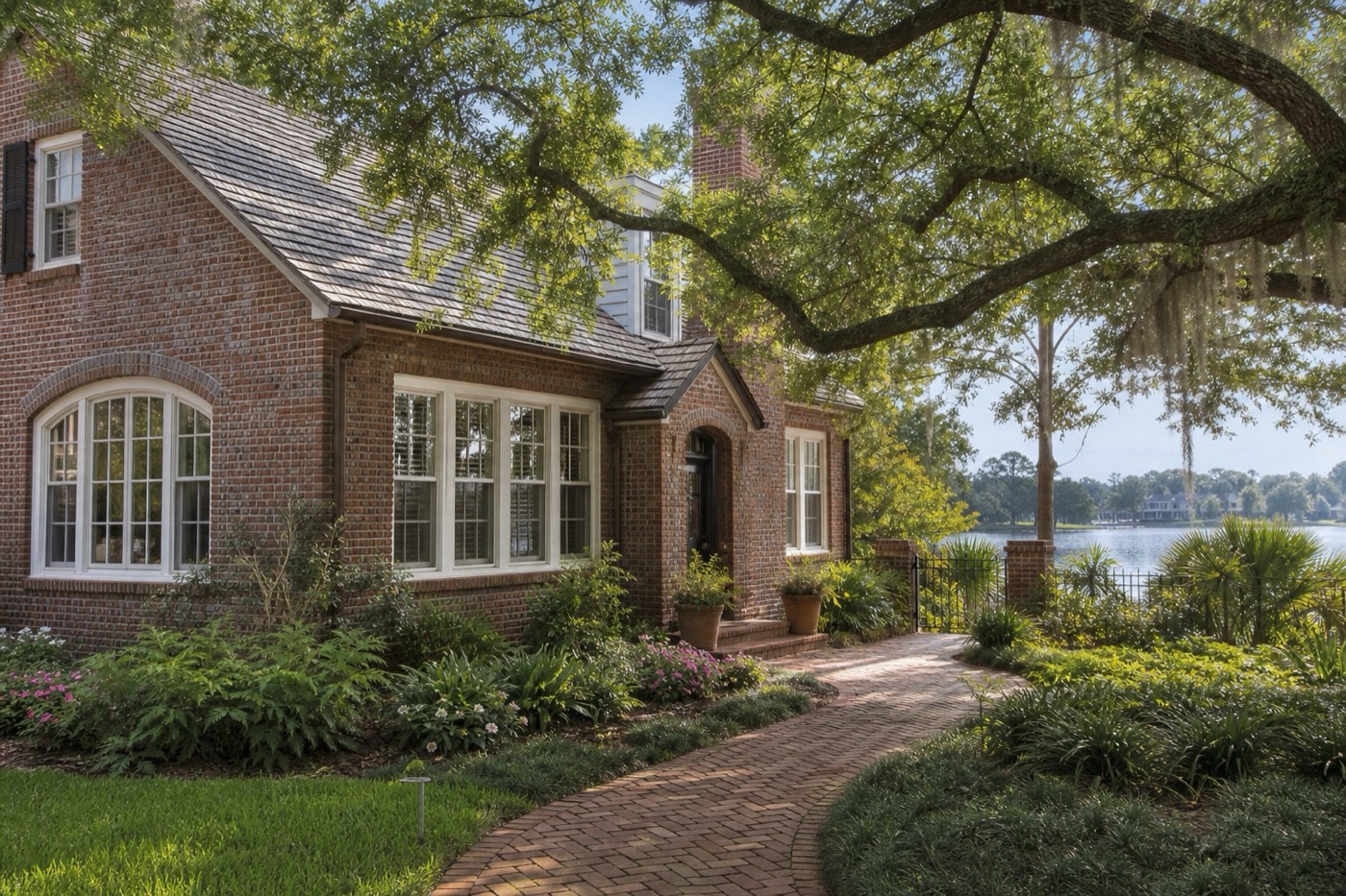 A brick home along one of Winter Park’s tree-lined streets