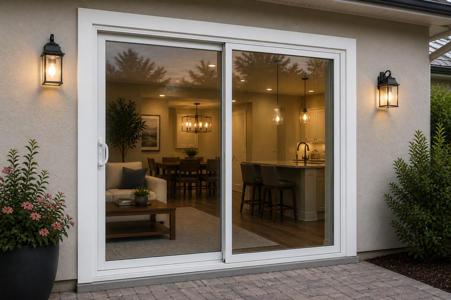 Sliding glass door exterior view, vinyl patio door for Central Florida homes