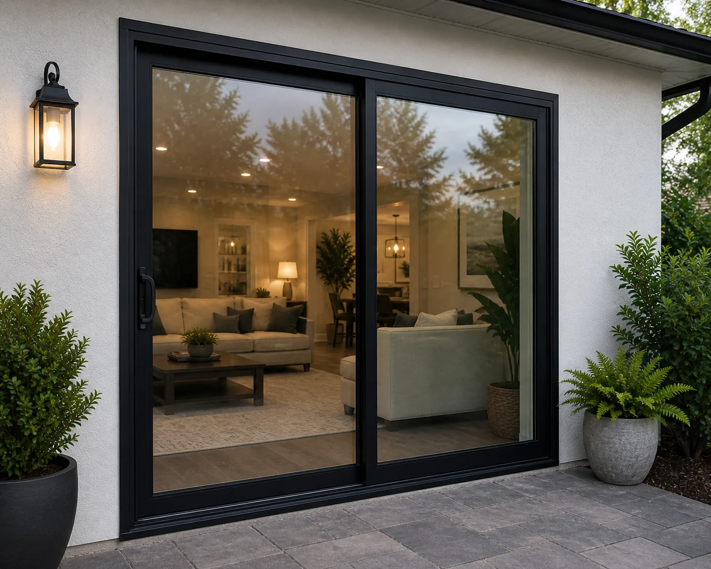 Black sliding glass door interior, Central Florida