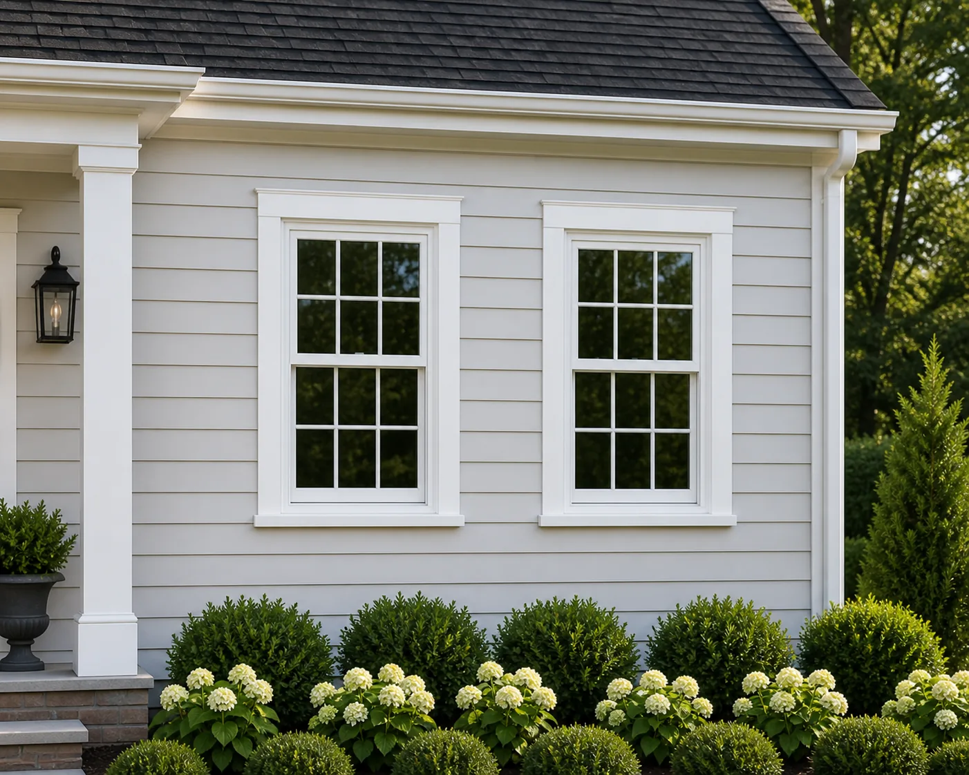 Colonial style home with white double hung window replacement, Central Florida