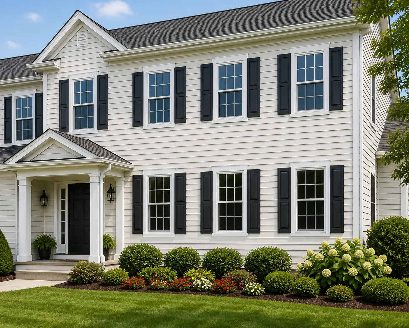 Colonial home exterior with new double hung windows installed, Orlando area