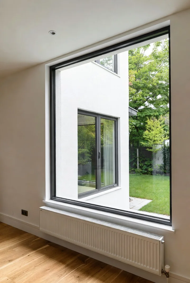 Large black-framed picture window viewed from inside